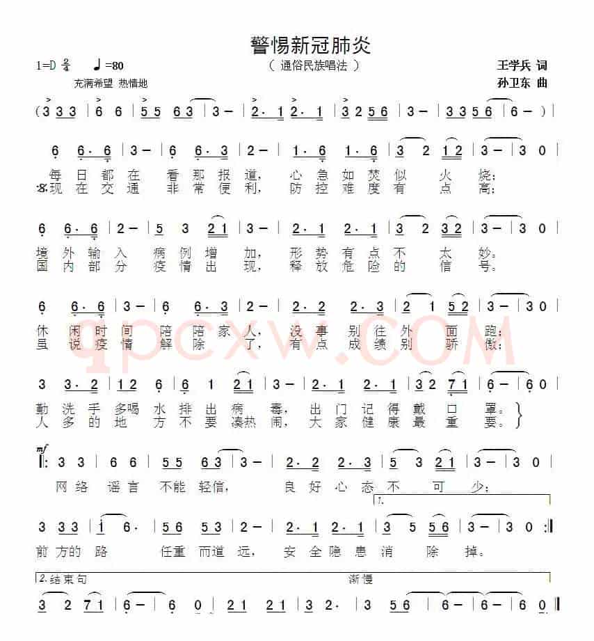 警惕新冠肺炎（王学兵词孙卫东曲）