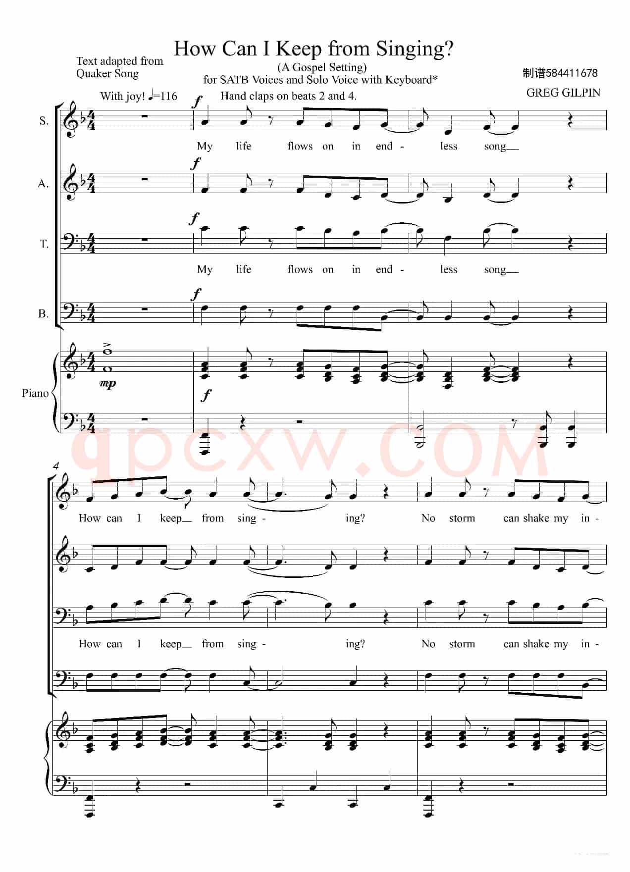 How Can I Keep from Singing合唱谱（我怎能不歌唱）