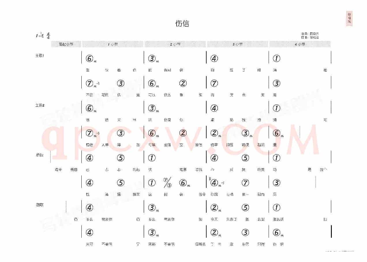 伤信(简和谱)