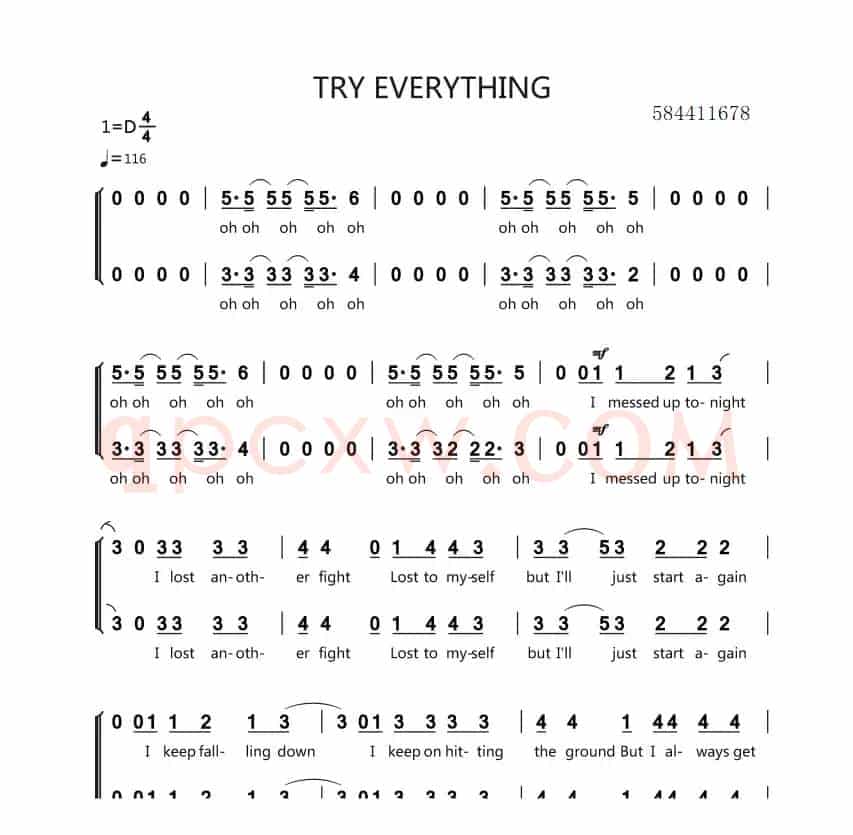 try everything 二声部合唱简谱
