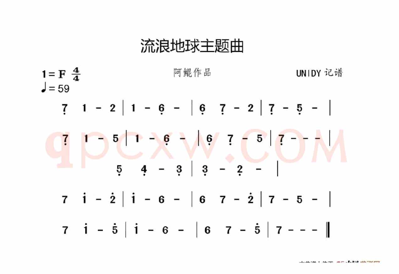 流浪地球主题音乐（纯音乐主旋律谱）