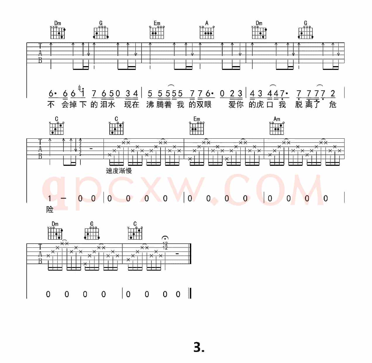 虎口脱险（吉他六线谱）