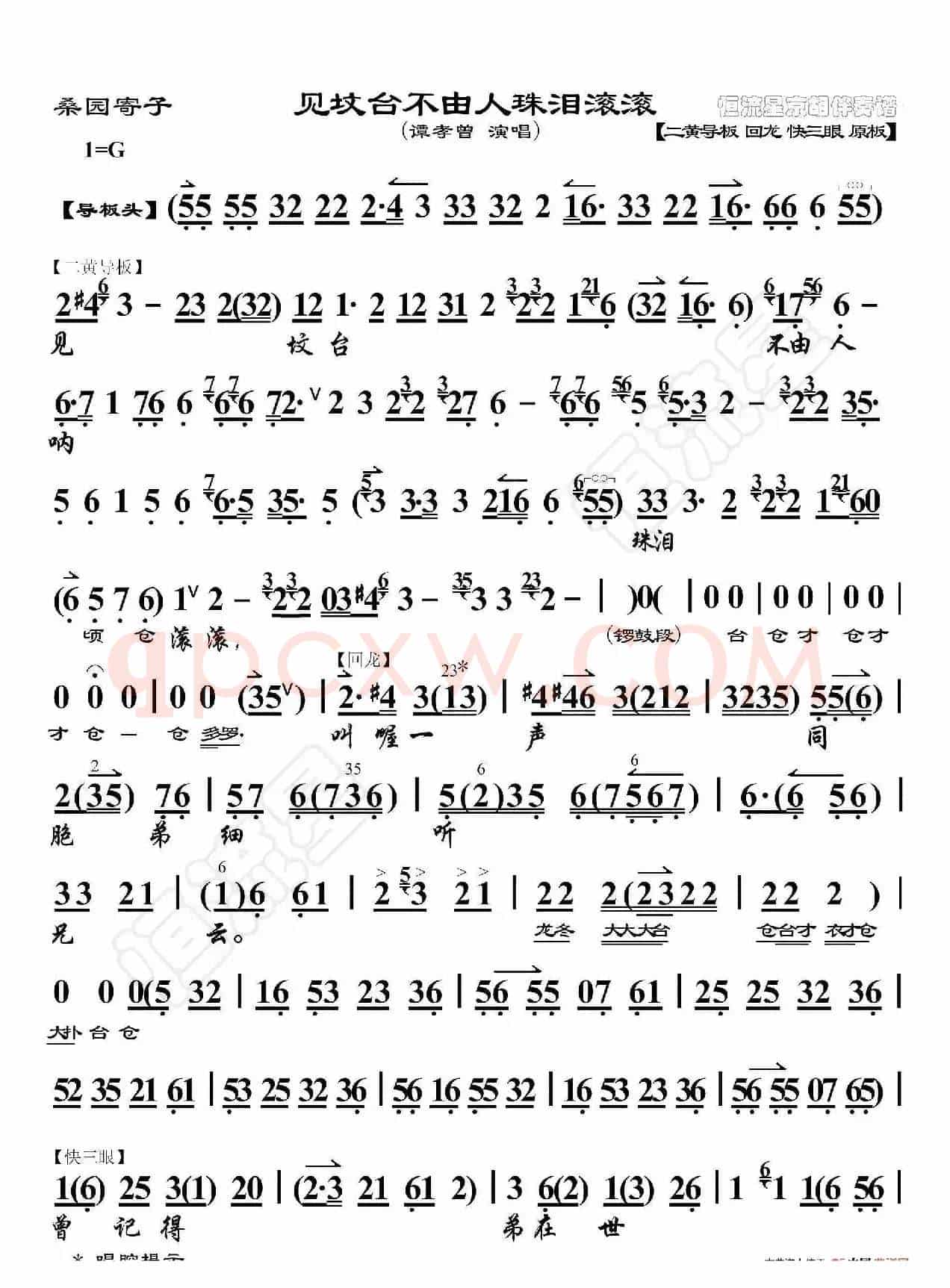桑园寄子·见坟台不由人珠泪滚滚（京胡伴奏谱）