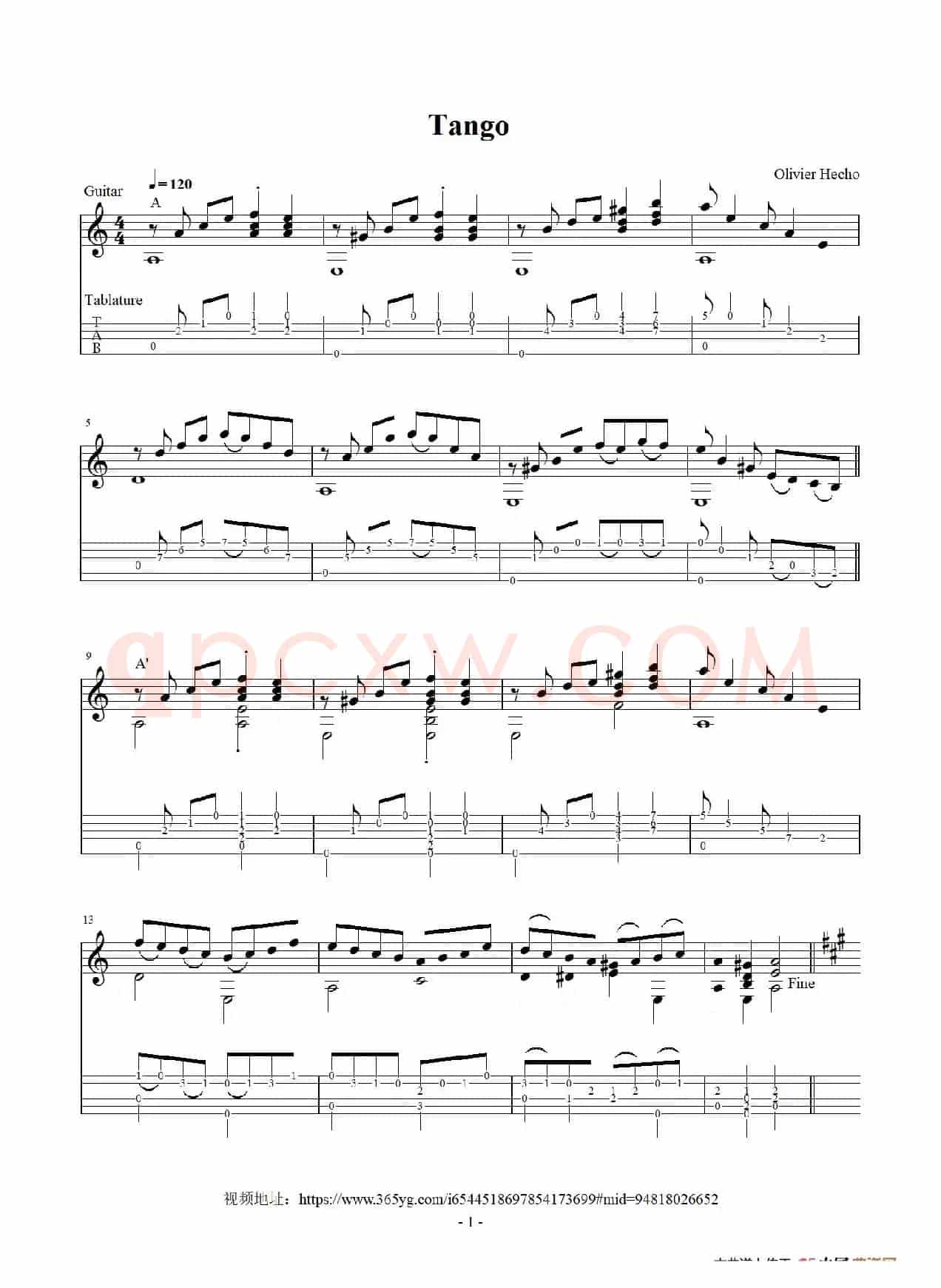 Tango（探戈）（吉他独奏、五线谱）