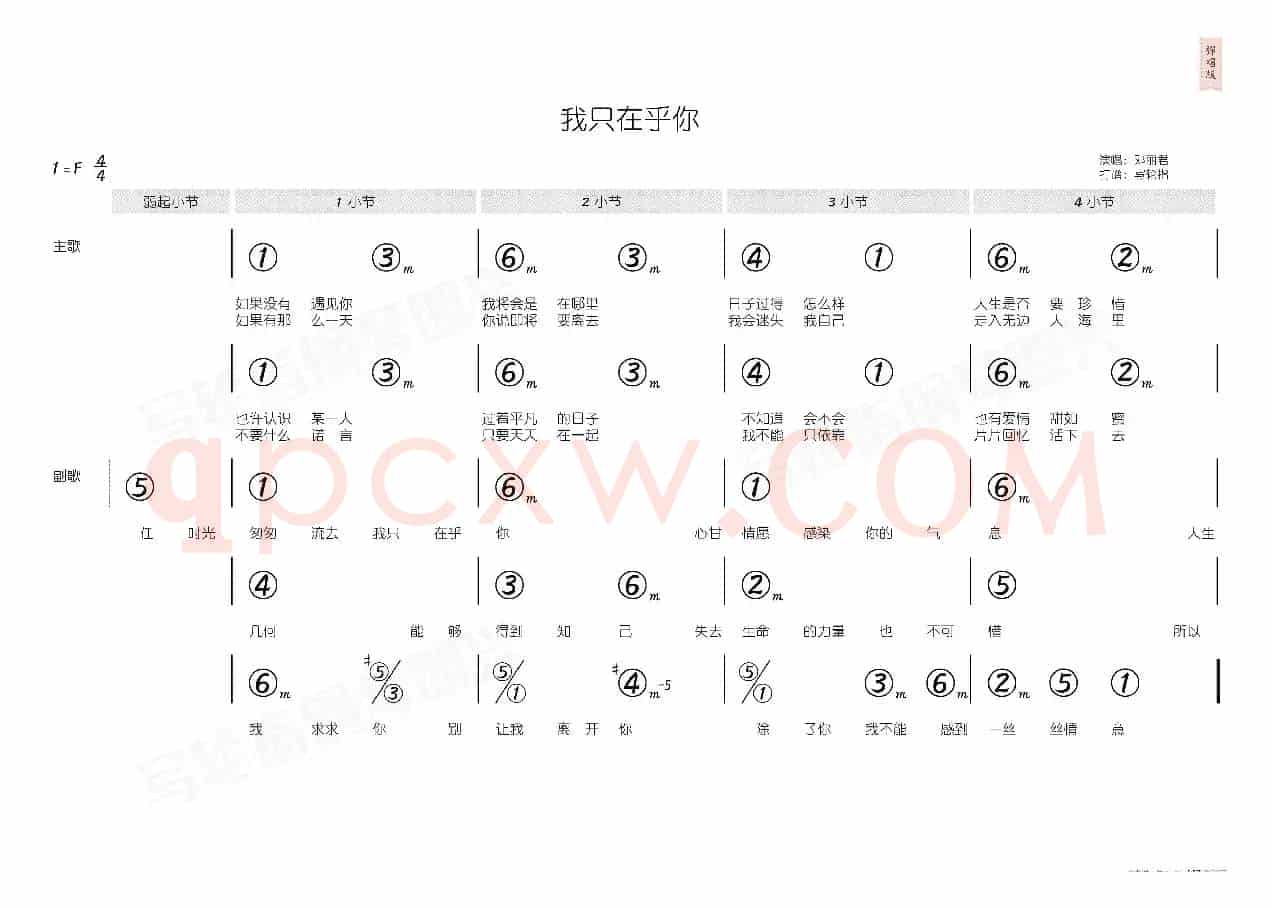 我只在乎你(简和谱)