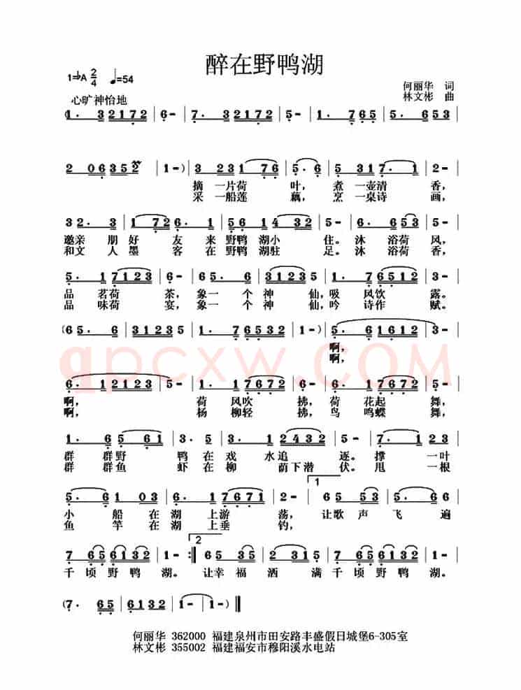 醉在野鸭湖(何丽华词 林文彬曲)