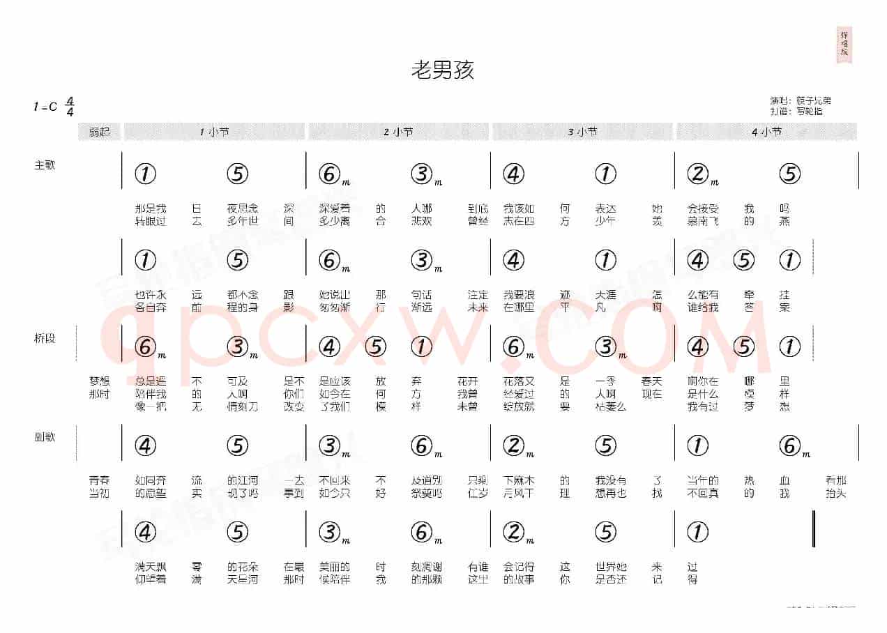 老男孩（简和谱）