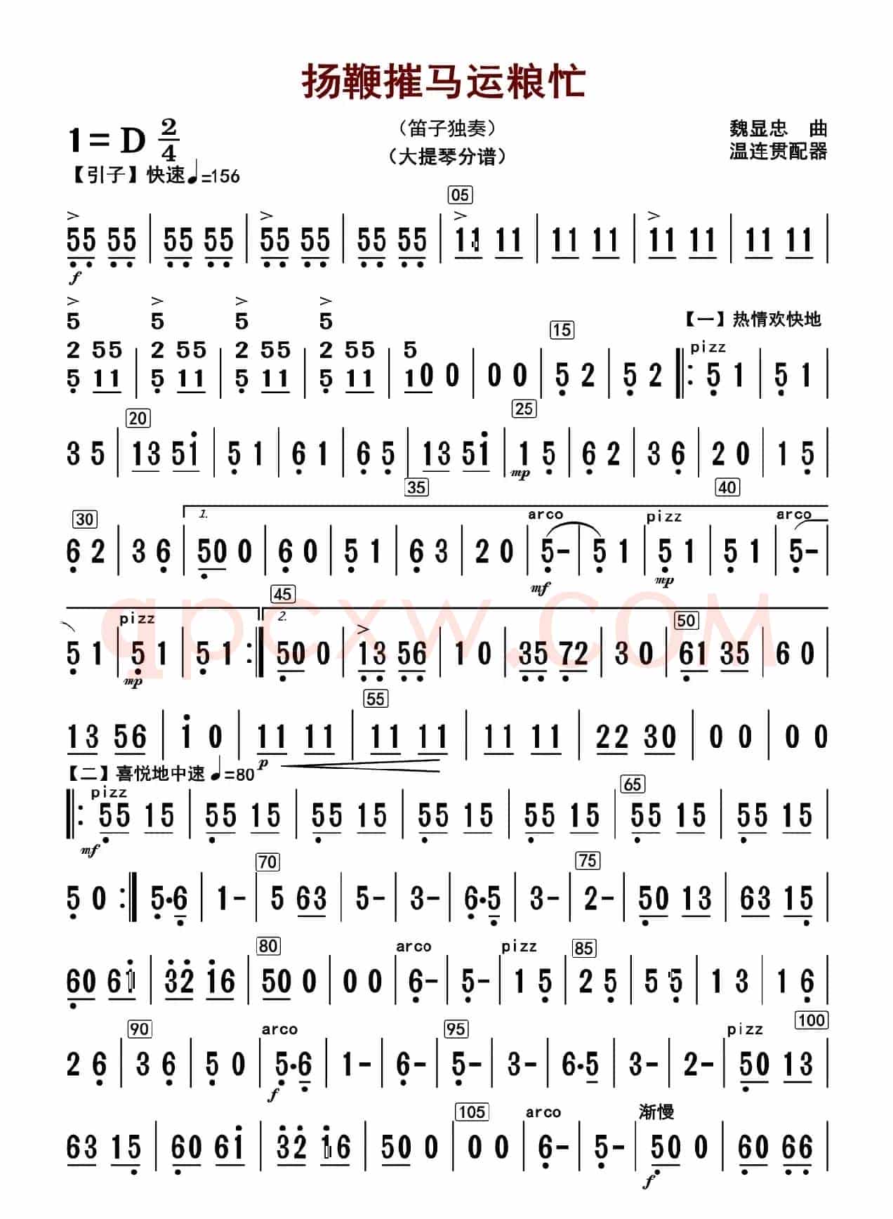 扬鞭摧马运粮忙（大提琴分谱）