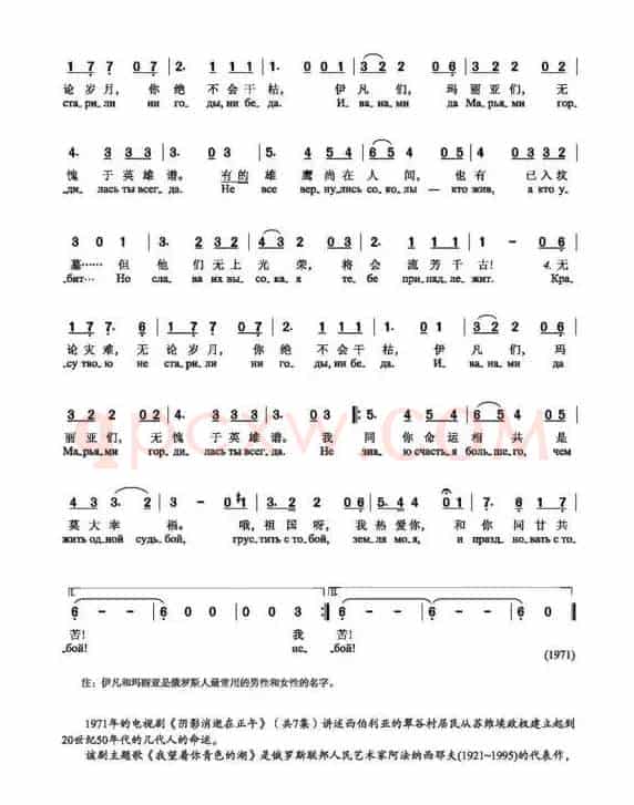我凝望蔚蓝的湖Гляжу в озера синие（中俄简谱）