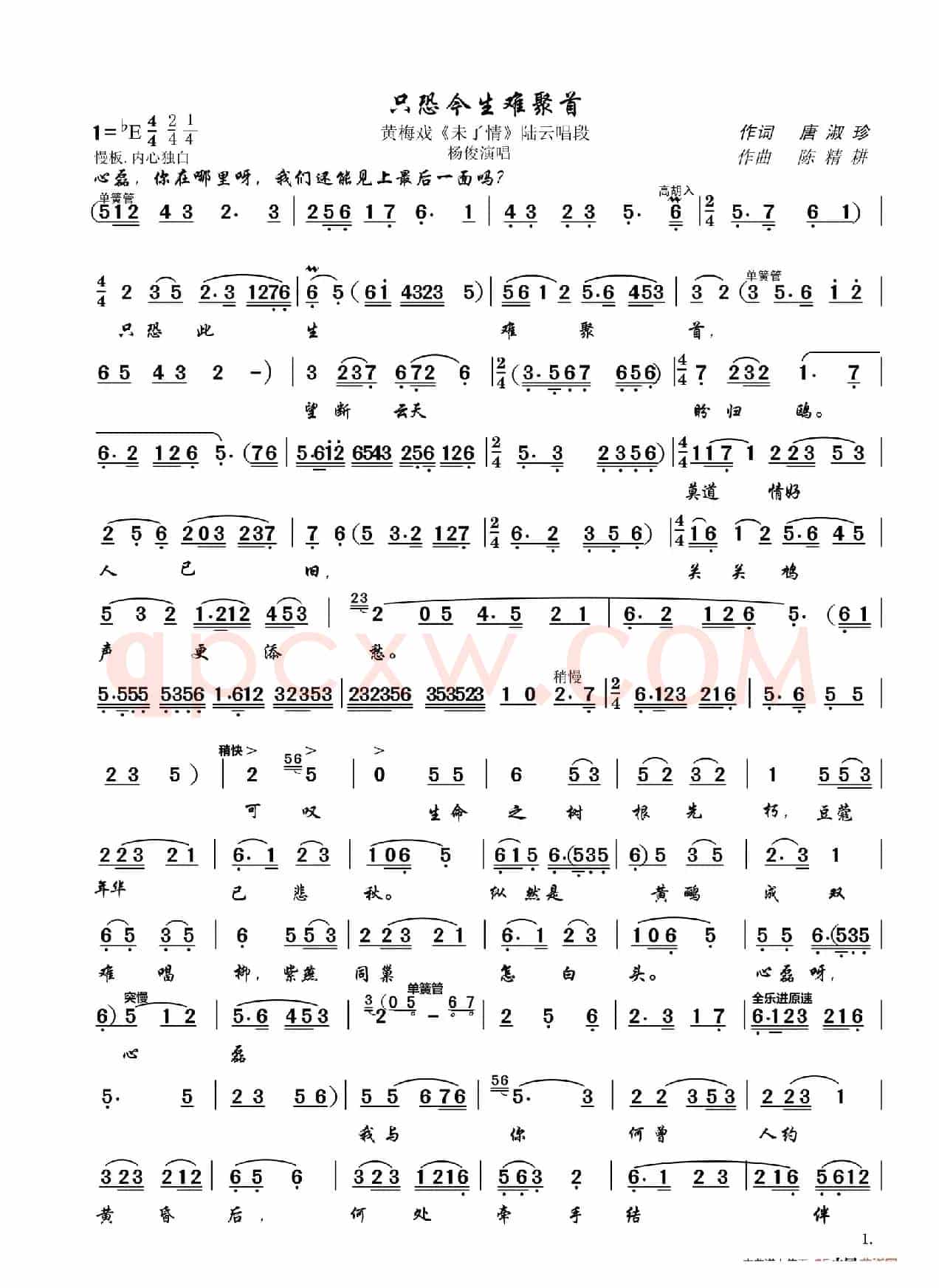 只恐今生难聚首（黄梅戏《未了情》唱段）
