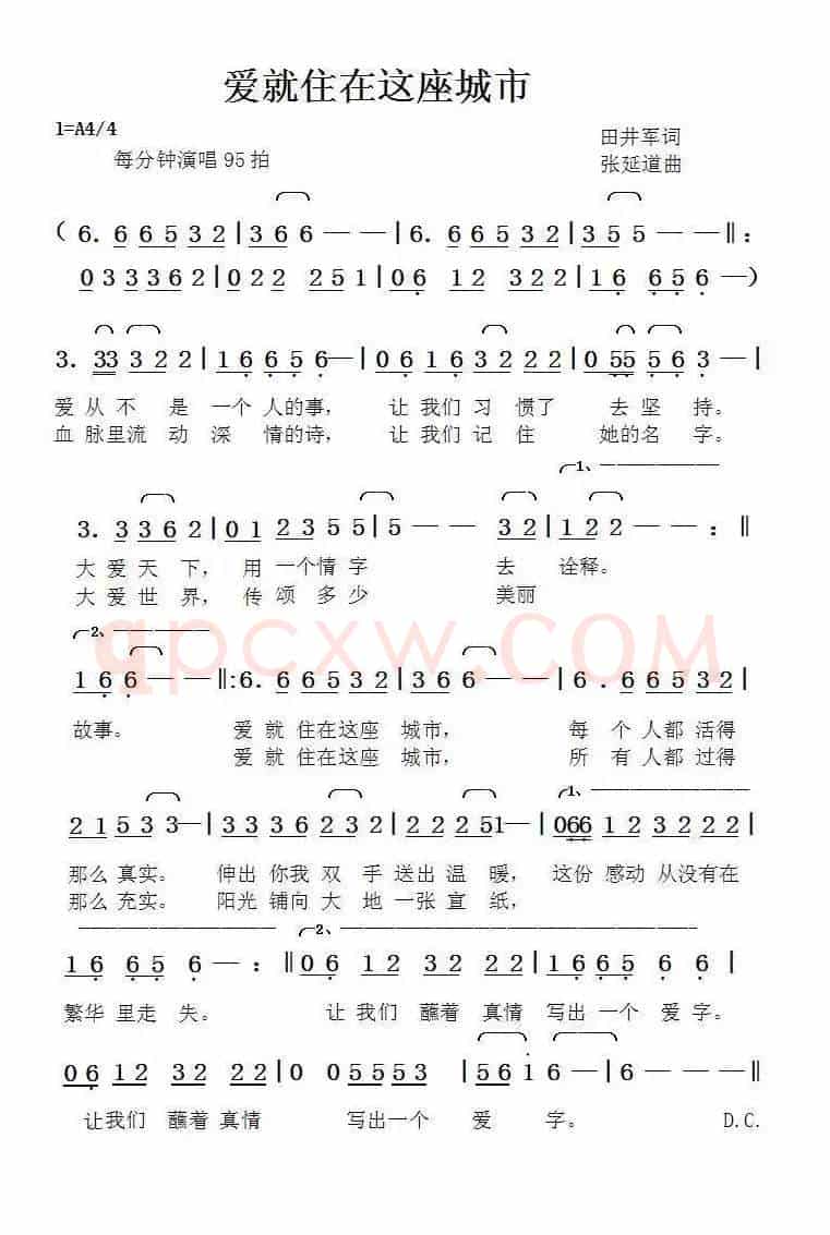 爱就住在这座城市（田井军词张延道曲）