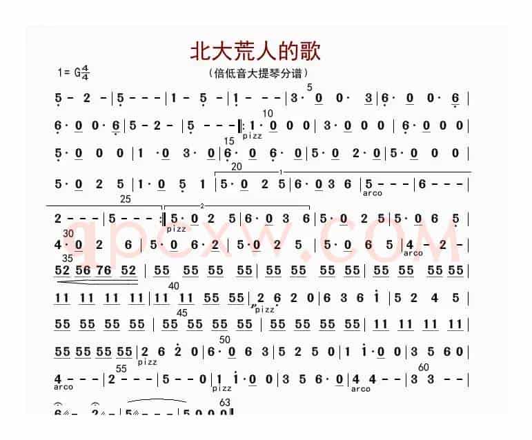 北大荒人的歌（贝提琴分谱）