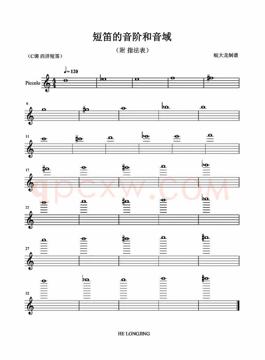 短笛的音阶与音域（附：指法表）