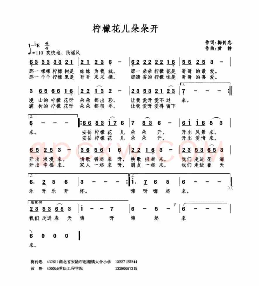 柠檬花儿朵朵开(梅传忠词 黄静曲)