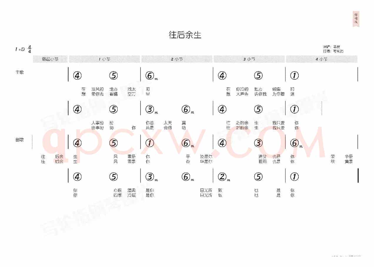 往后余生(简和谱)