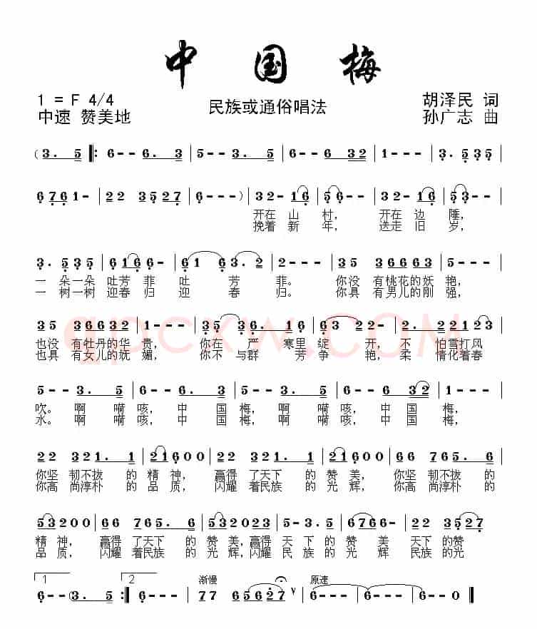 中国梅（胡泽民词 孙广志曲）