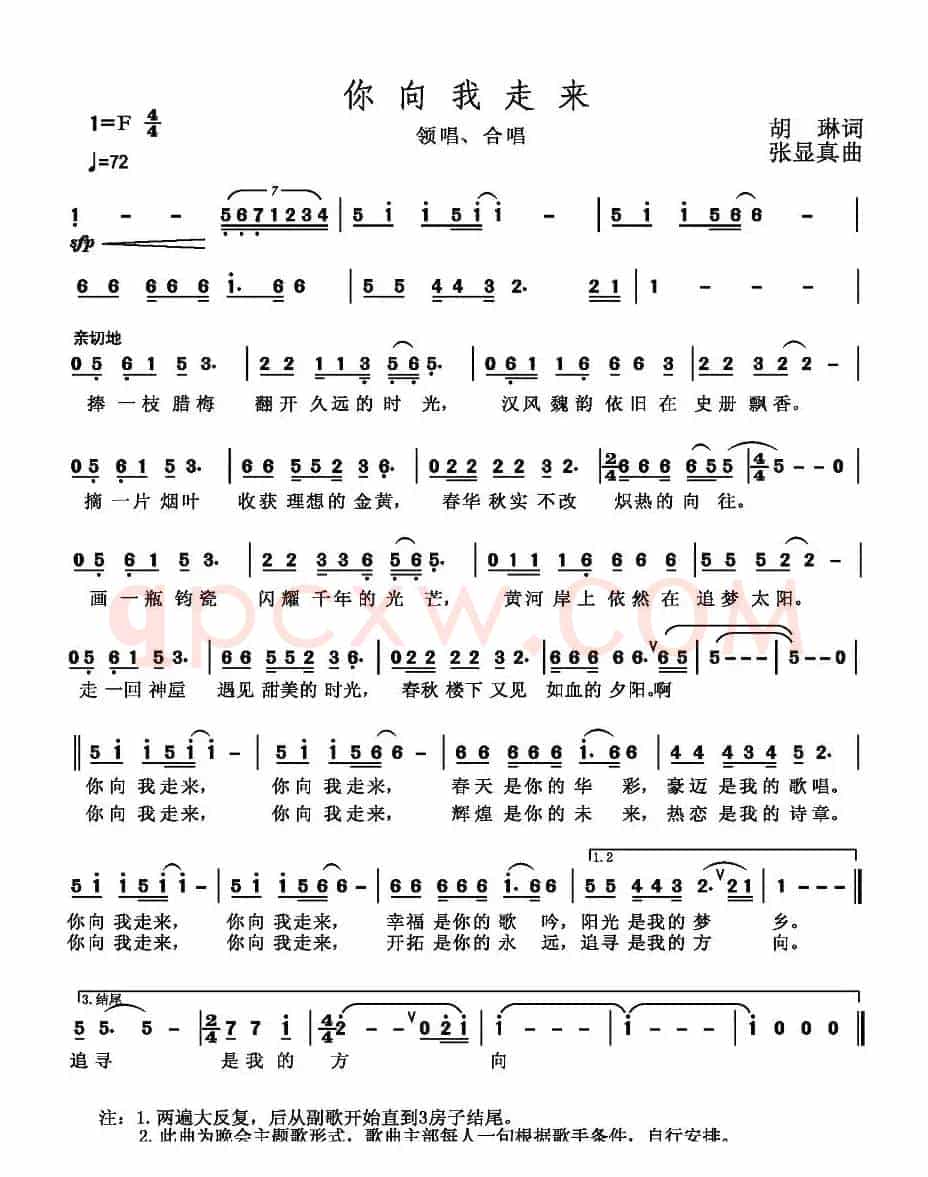 你向我走来（胡琳词 张显真曲）