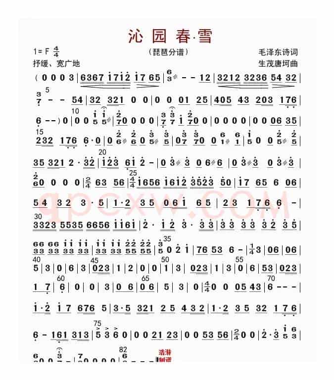 沁园春 雪（琵琶分谱）