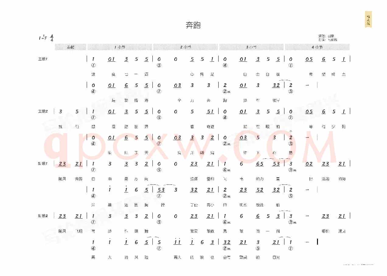 奔跑（简和谱）