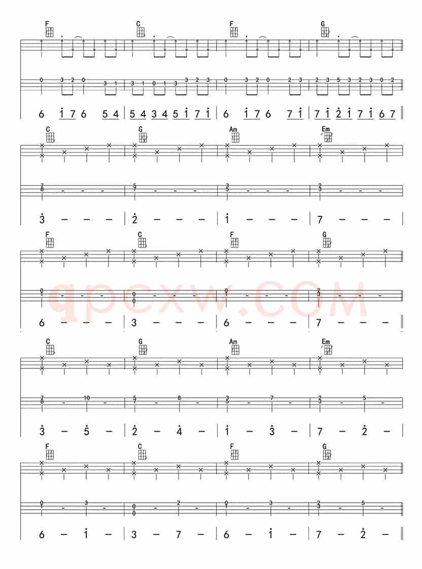 卡农（ukulele四线谱）