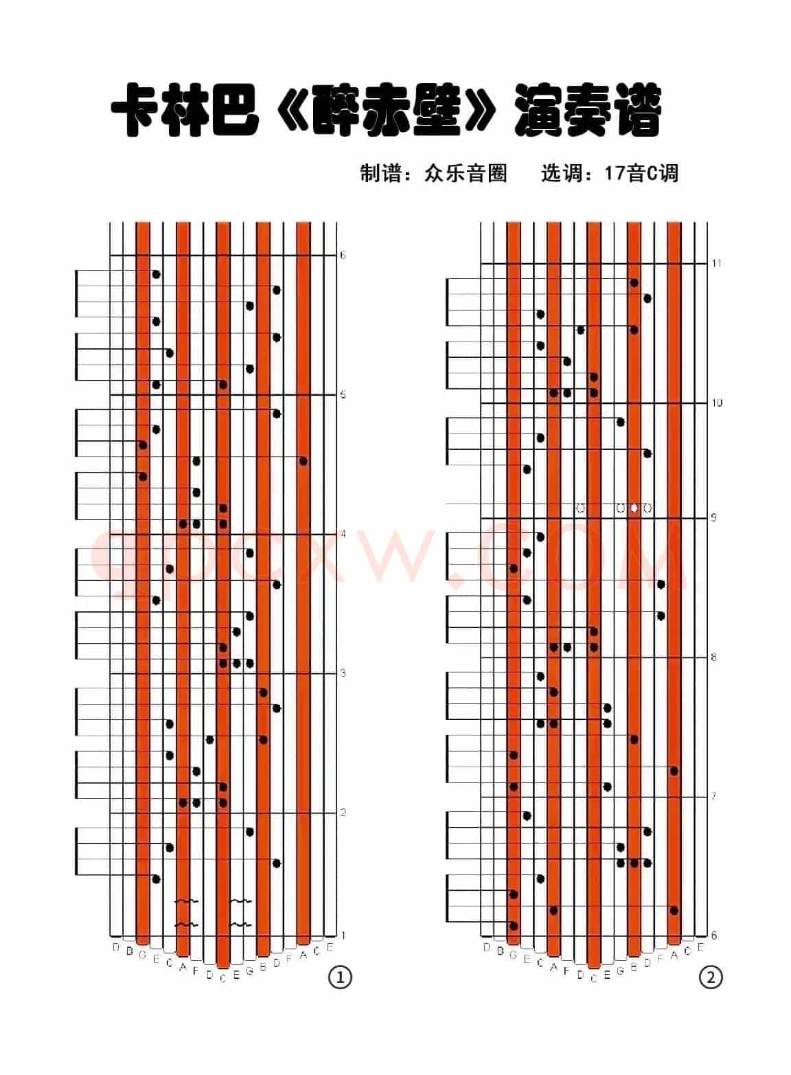 醉赤壁（17音卡林巴琴演奏谱）