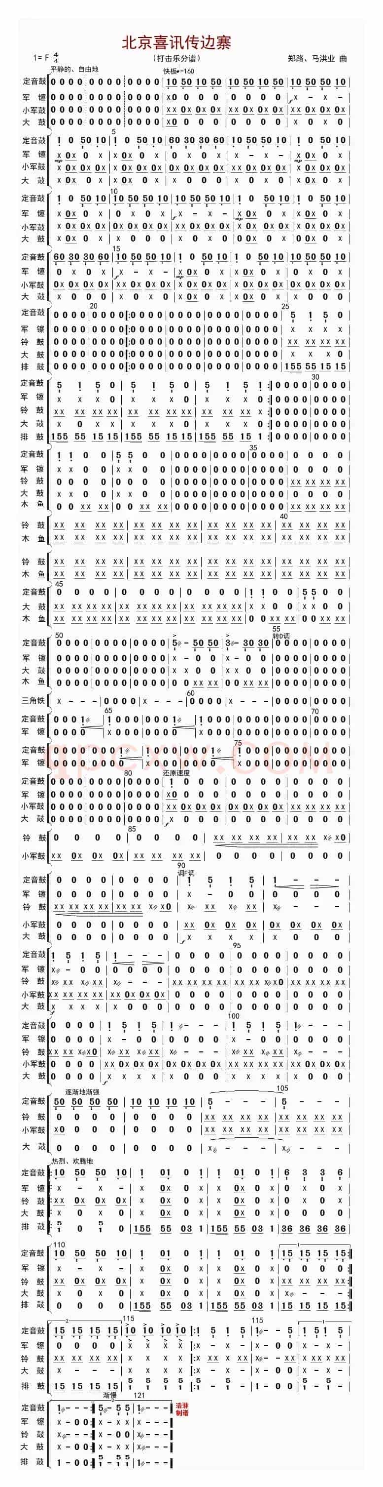 北京喜讯到边寨（打击乐分谱）