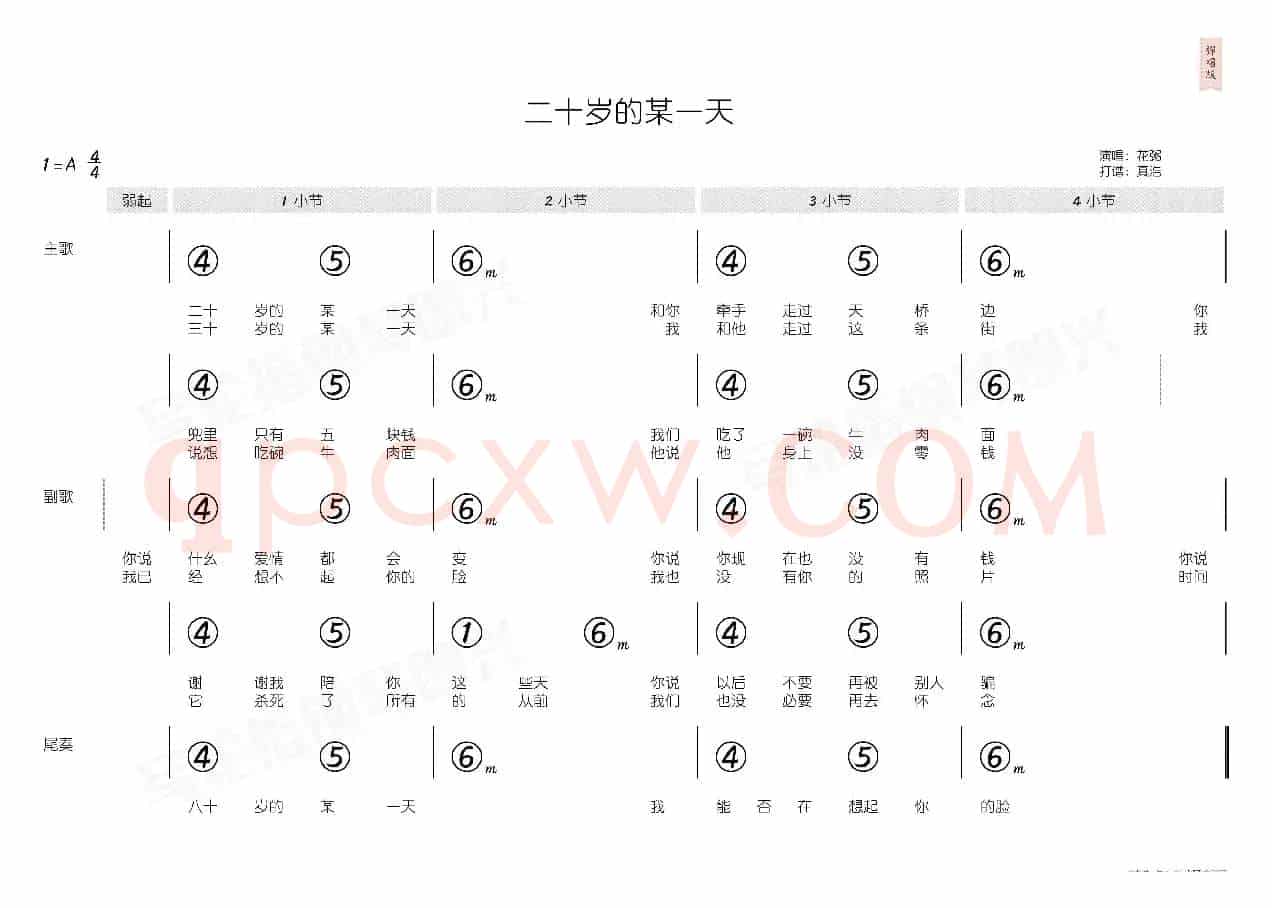 二十岁的某一天(简和谱)