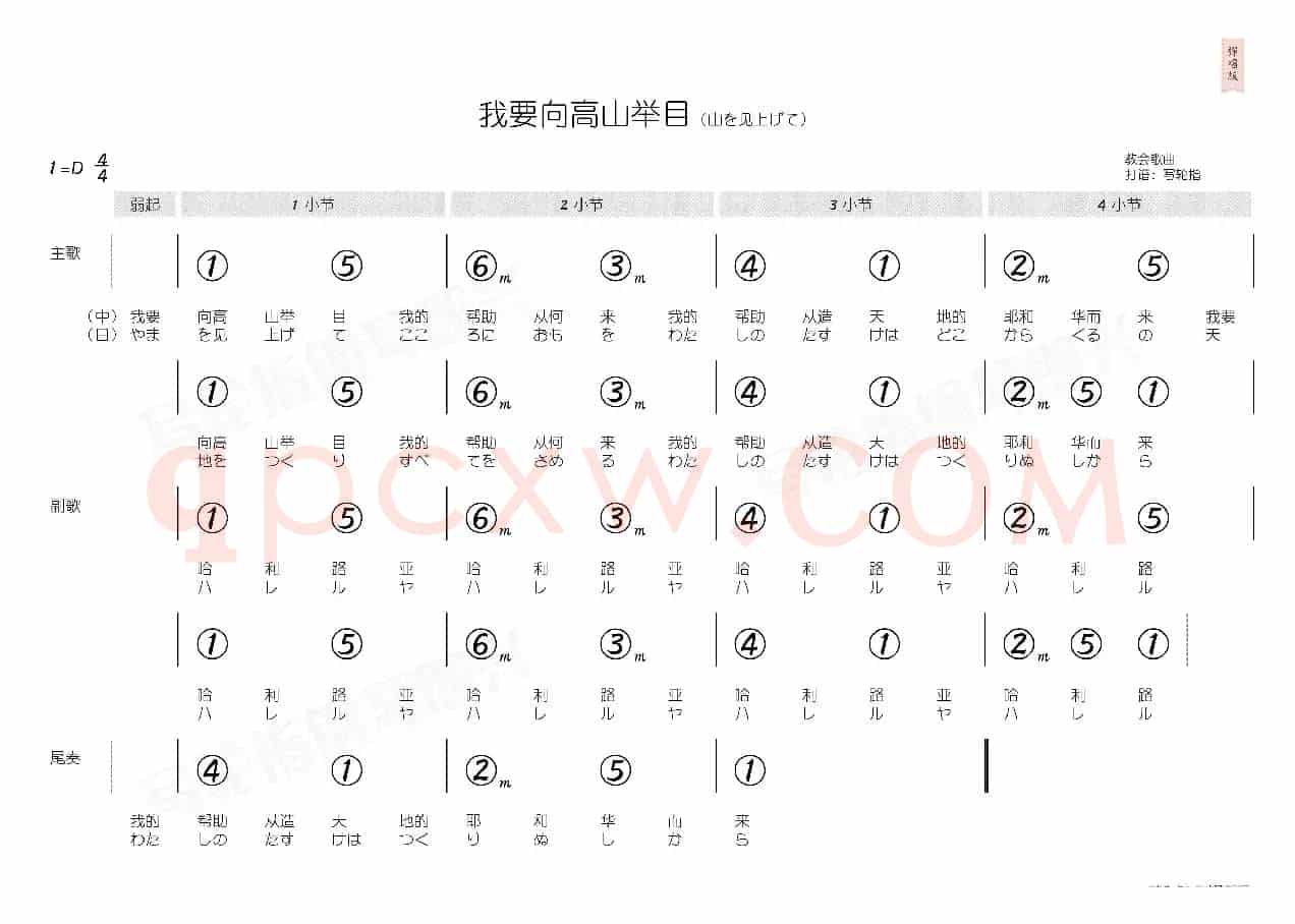 我要向高山举目(简和谱)