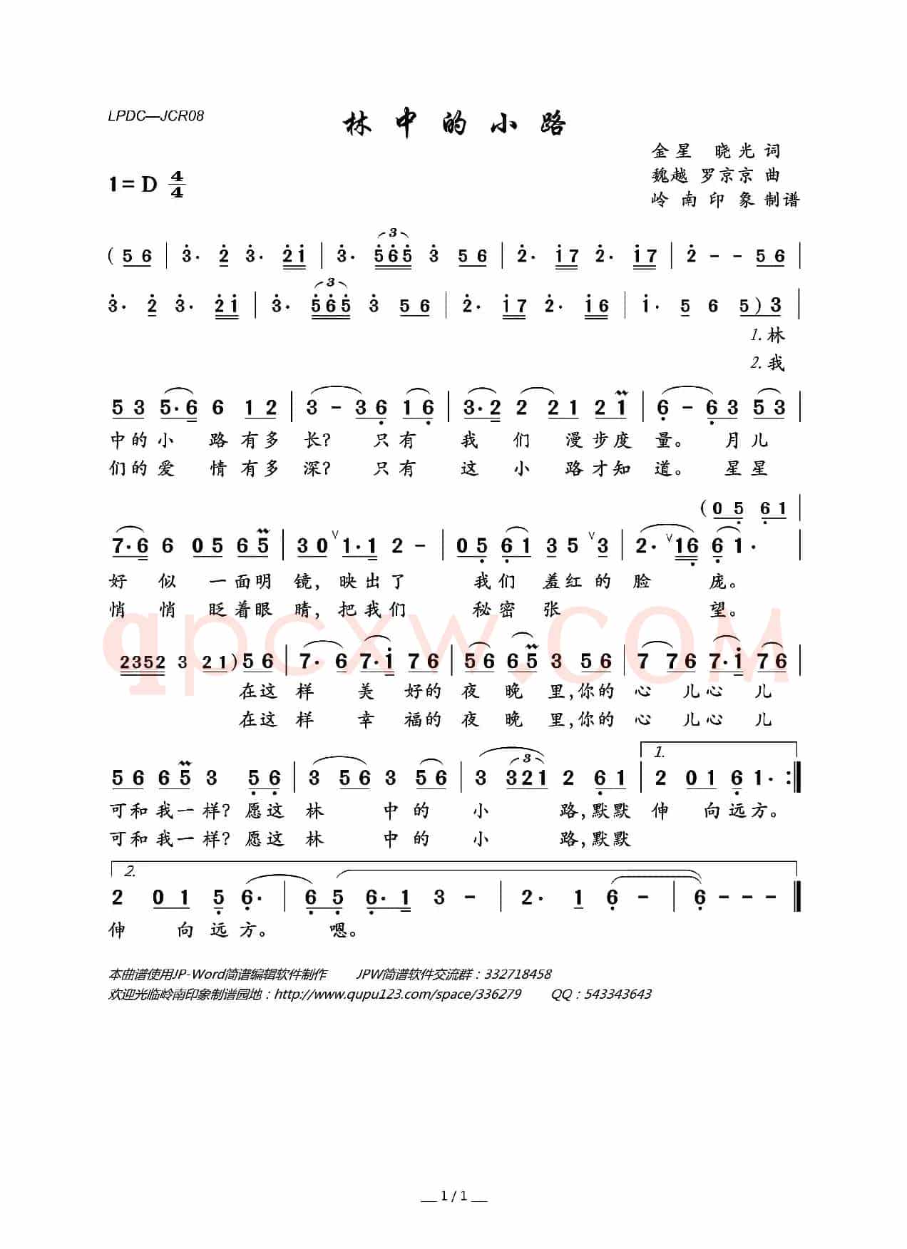 林中的小路（金星  晓光词 魏越  罗京京曲）