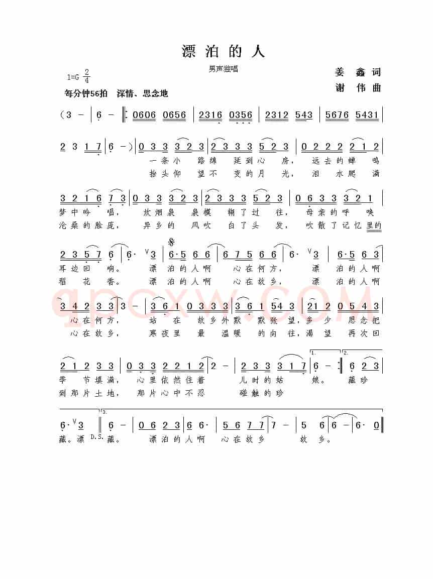 漂泊的人（姜鑫词  谢伟曲）
