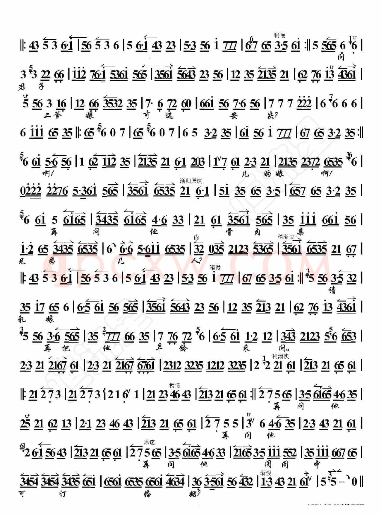 春秋配·问君子因甚事荒郊来定（京胡伴奏谱）