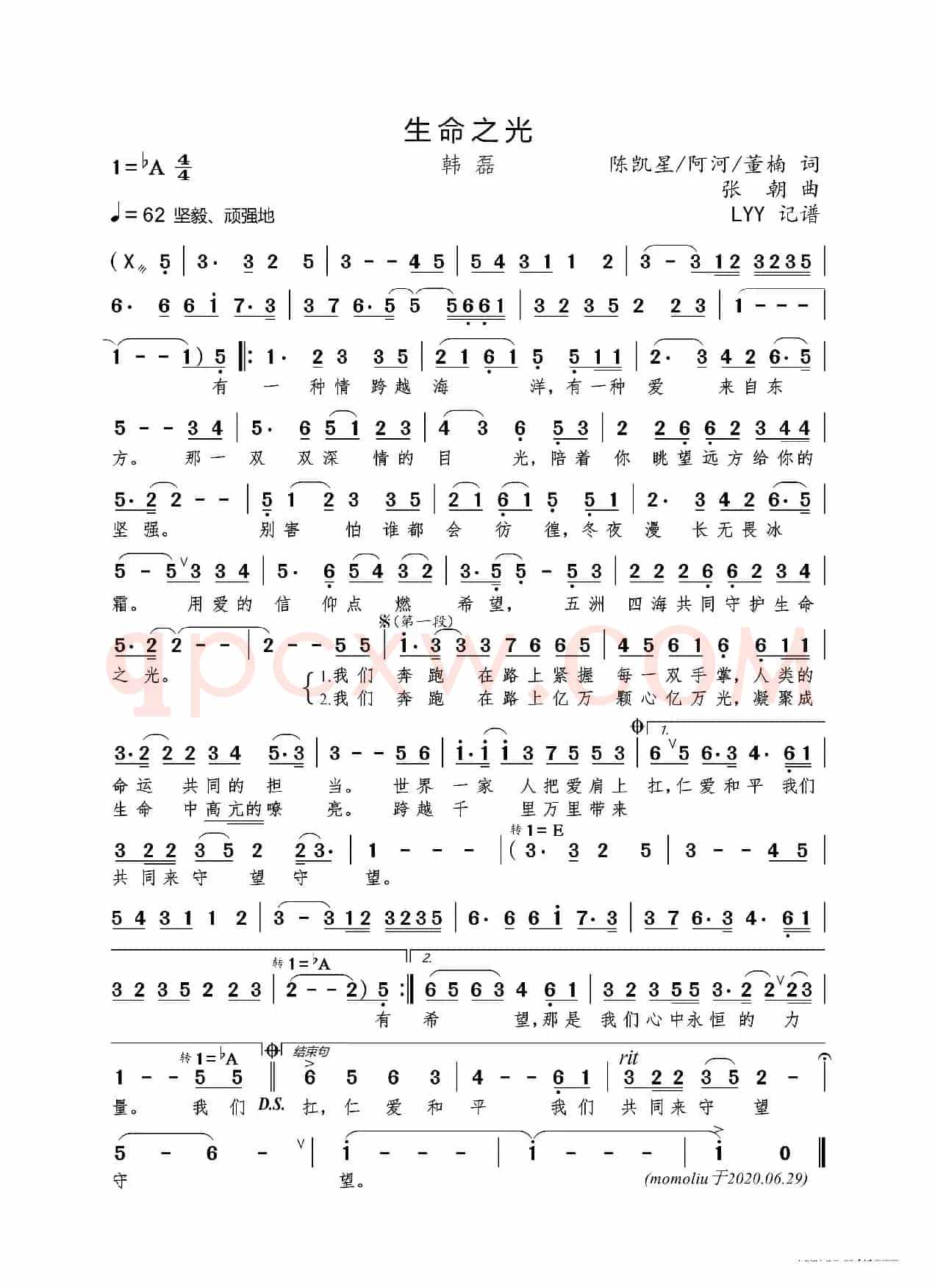 生命之光（陈凯星/阿河/董楠词 张朝曲）