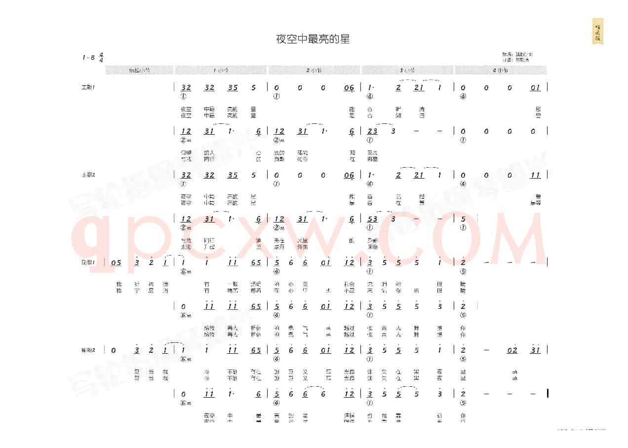 夜空中最亮的星(简和谱)