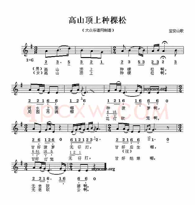 高山顶上种棵松（线、简谱混排版）