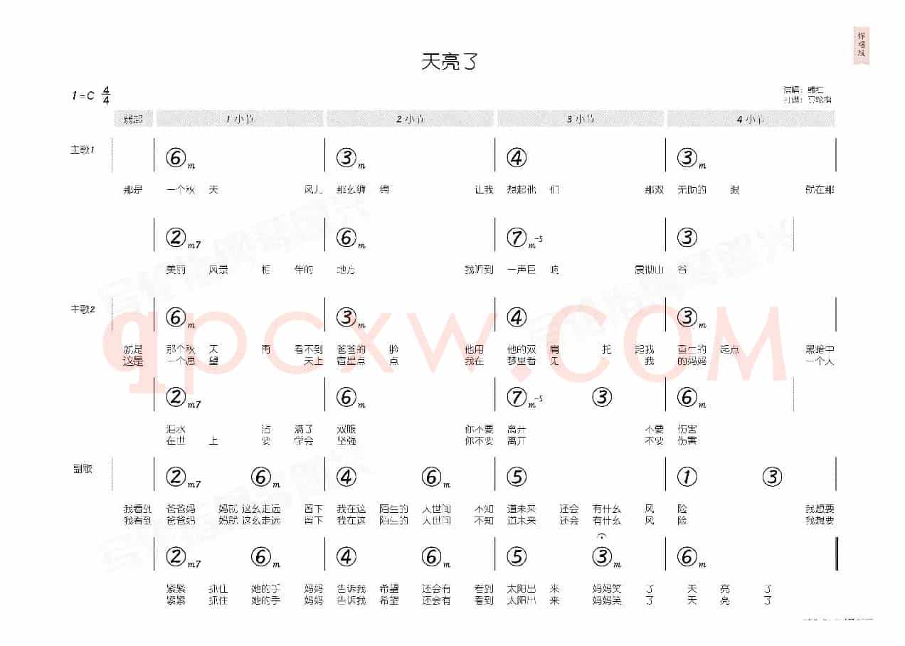 天亮了(简和谱)