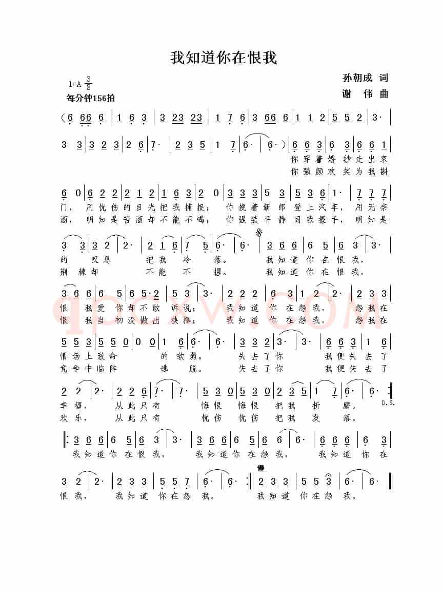 我知道你在恨我（孙朝成词  谢伟曲）