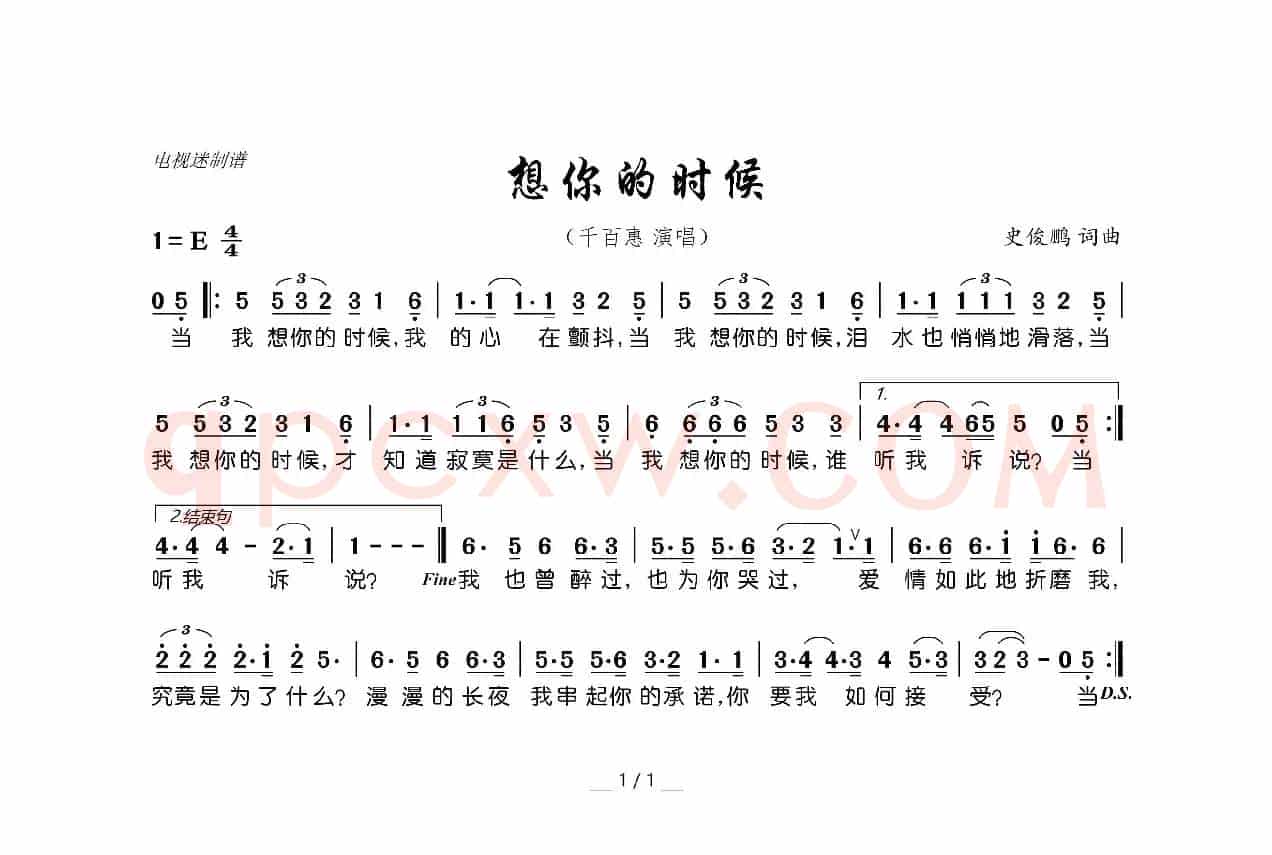 想你的时候（史俊鹏 词曲）