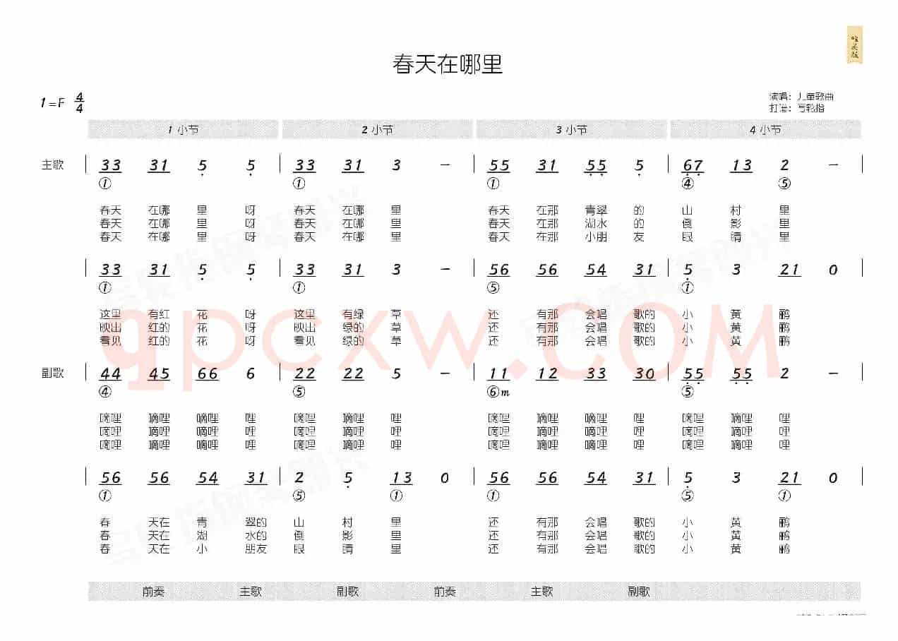 春天在哪里(简和谱)