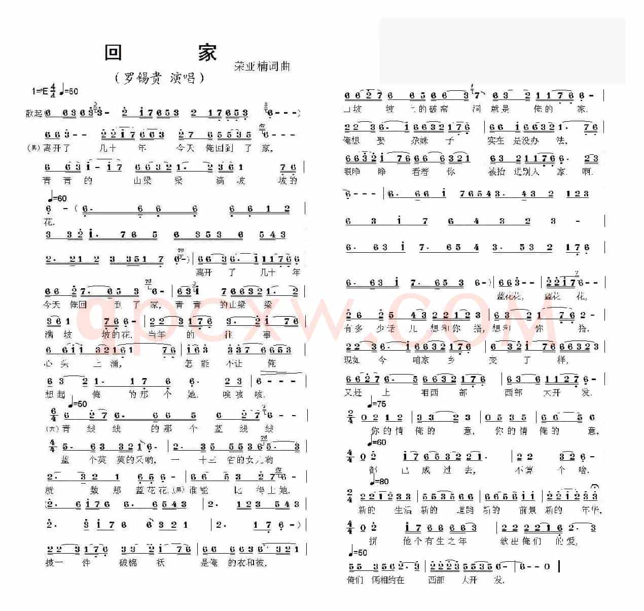 回家(荣亚楠 词曲)