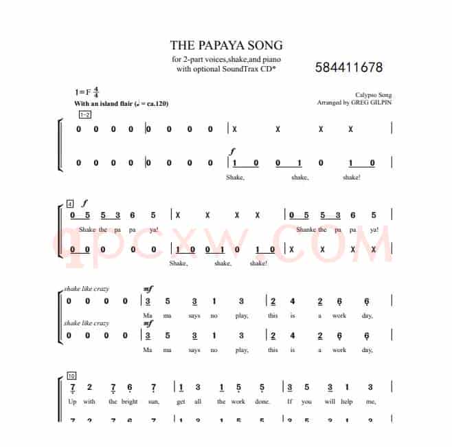 The Papaya Song 木瓜歌 二声部合唱简谱