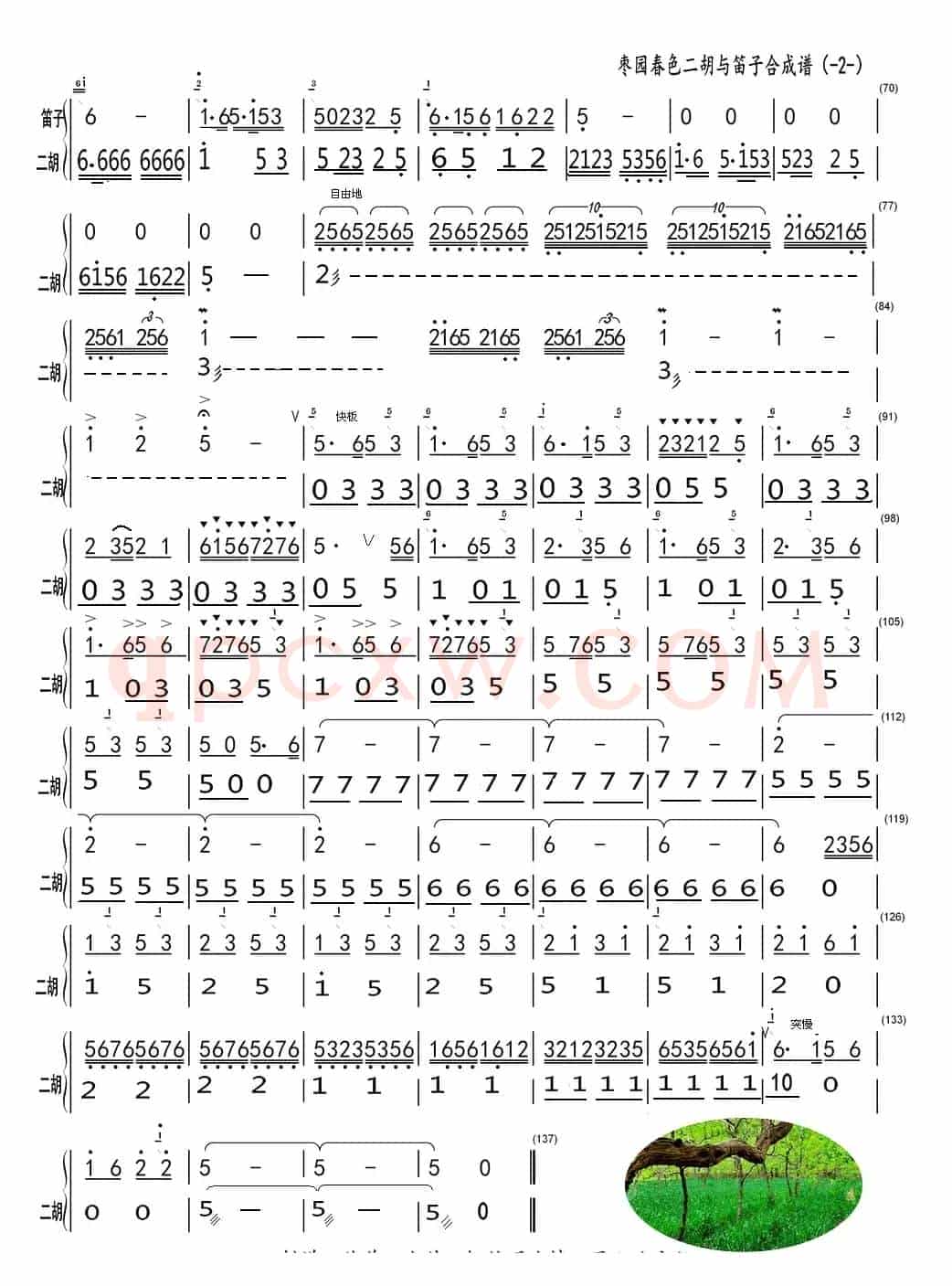 枣园春色（笛子独奏二胡合成谱）