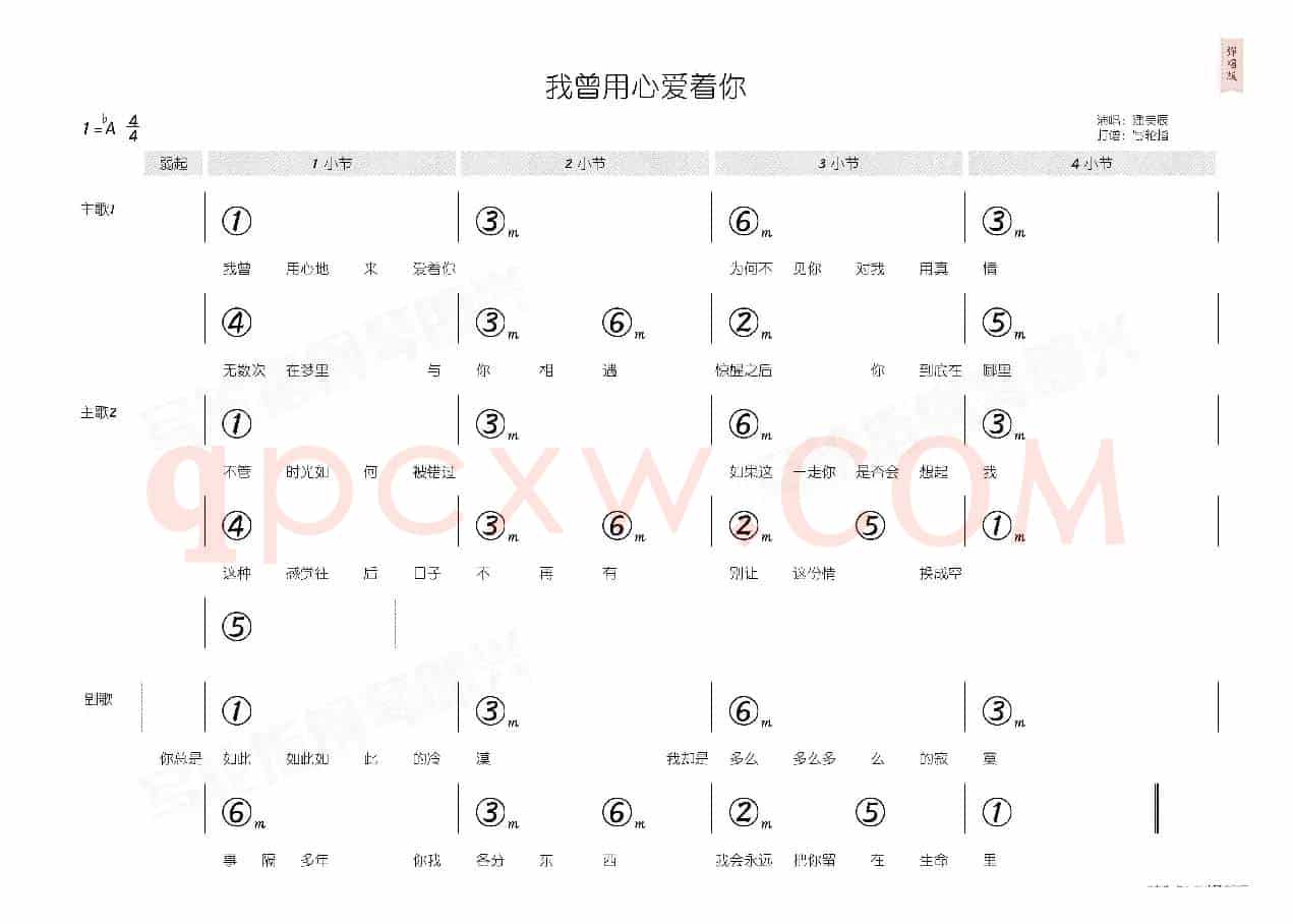 我曾用心爱着你(简和谱)