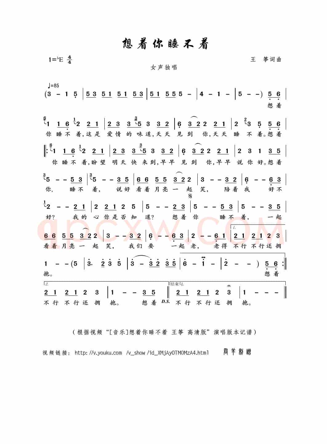 想着你睡不着（王筝词曲）