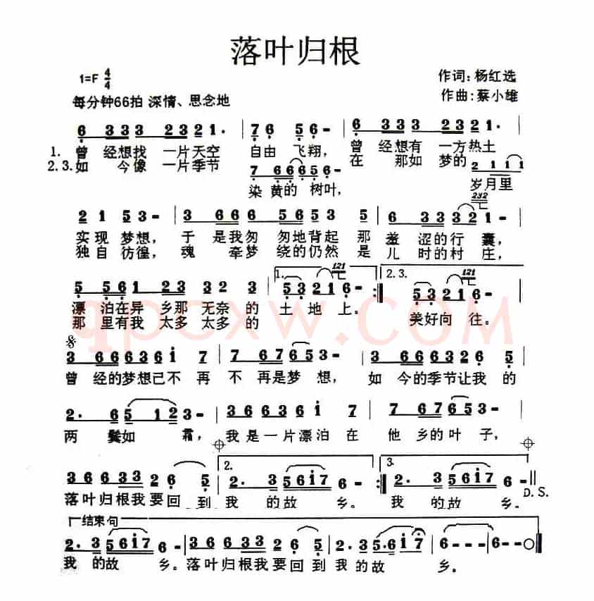 落叶归根（杨红选词 蔡小雄曲）