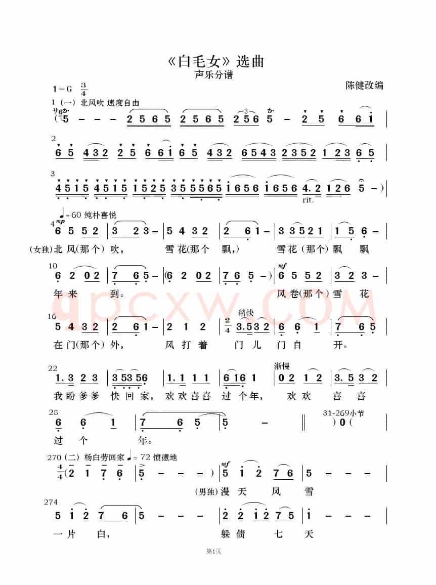 《白毛女》选曲（民乐合奏分谱）