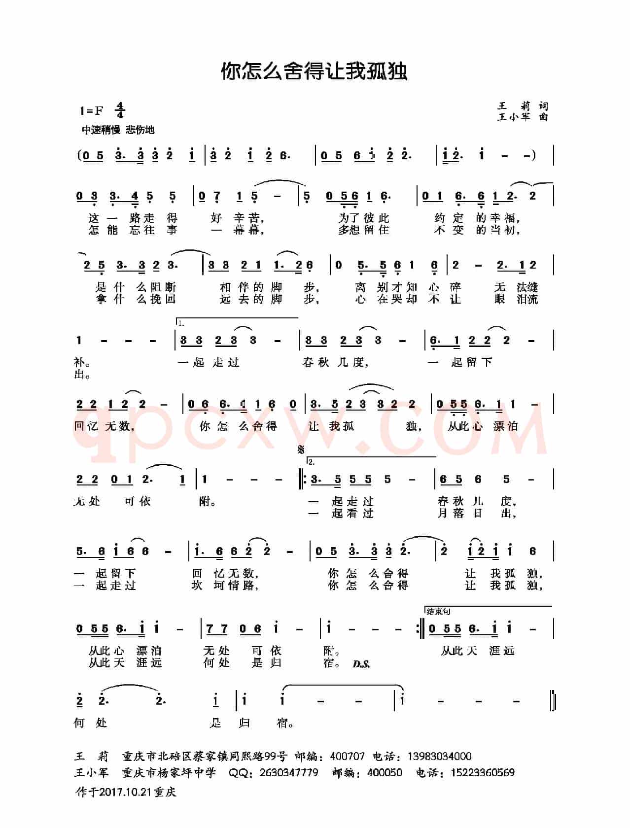 你怎么舍得让我孤独（王莉词 王小军曲）
