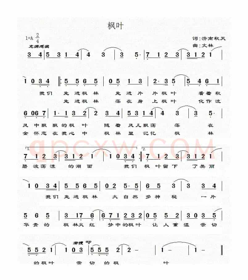 枫叶（简谱版）