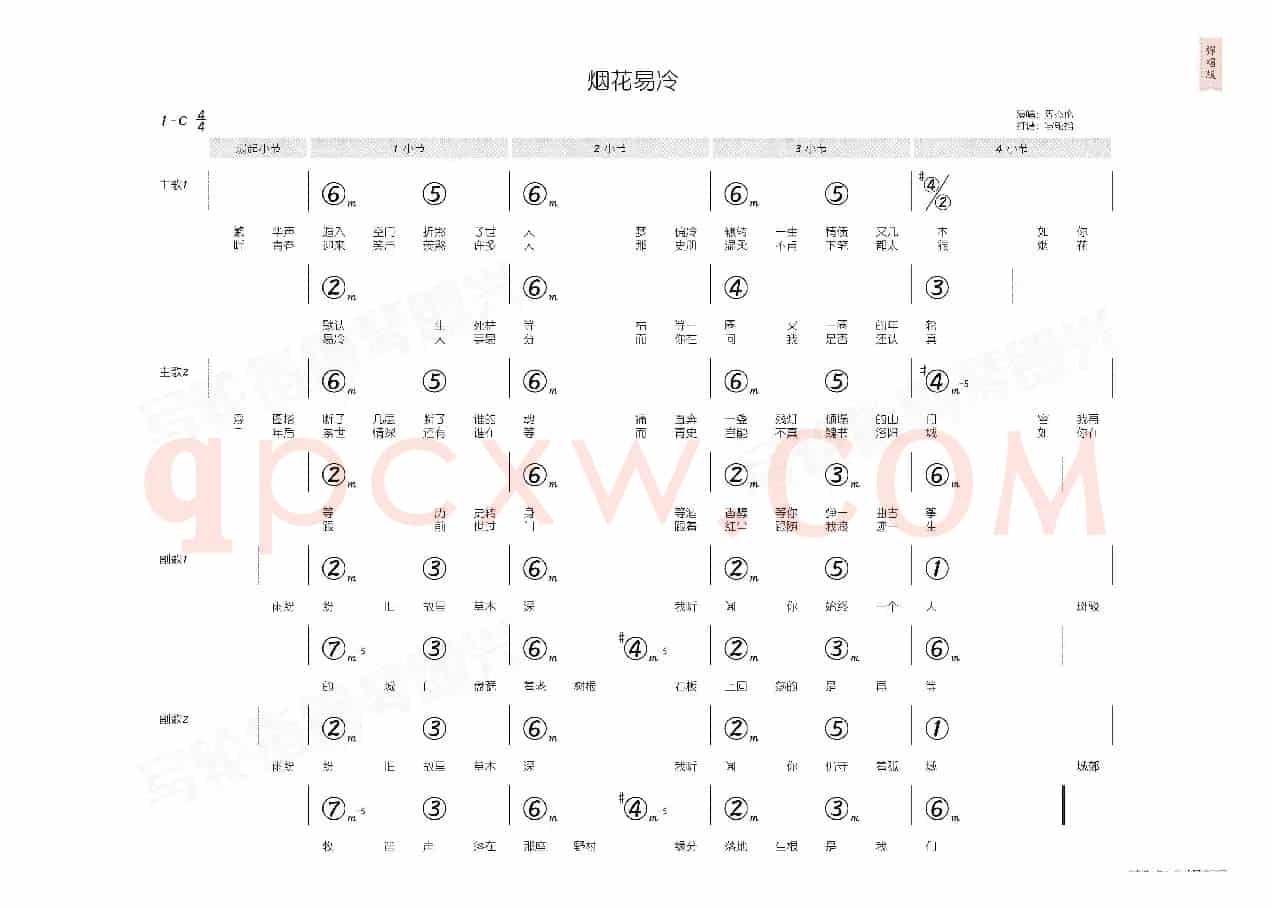烟花易冷（简和谱）