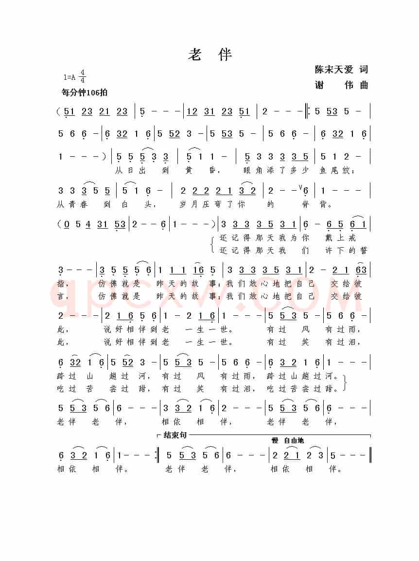 老伴（陈宋天爱词  谢伟曲）