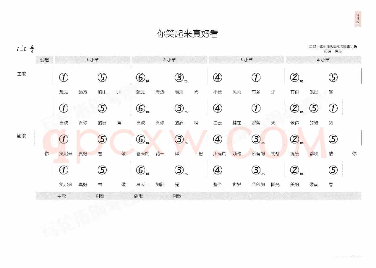 你笑起来真好看(简和谱)